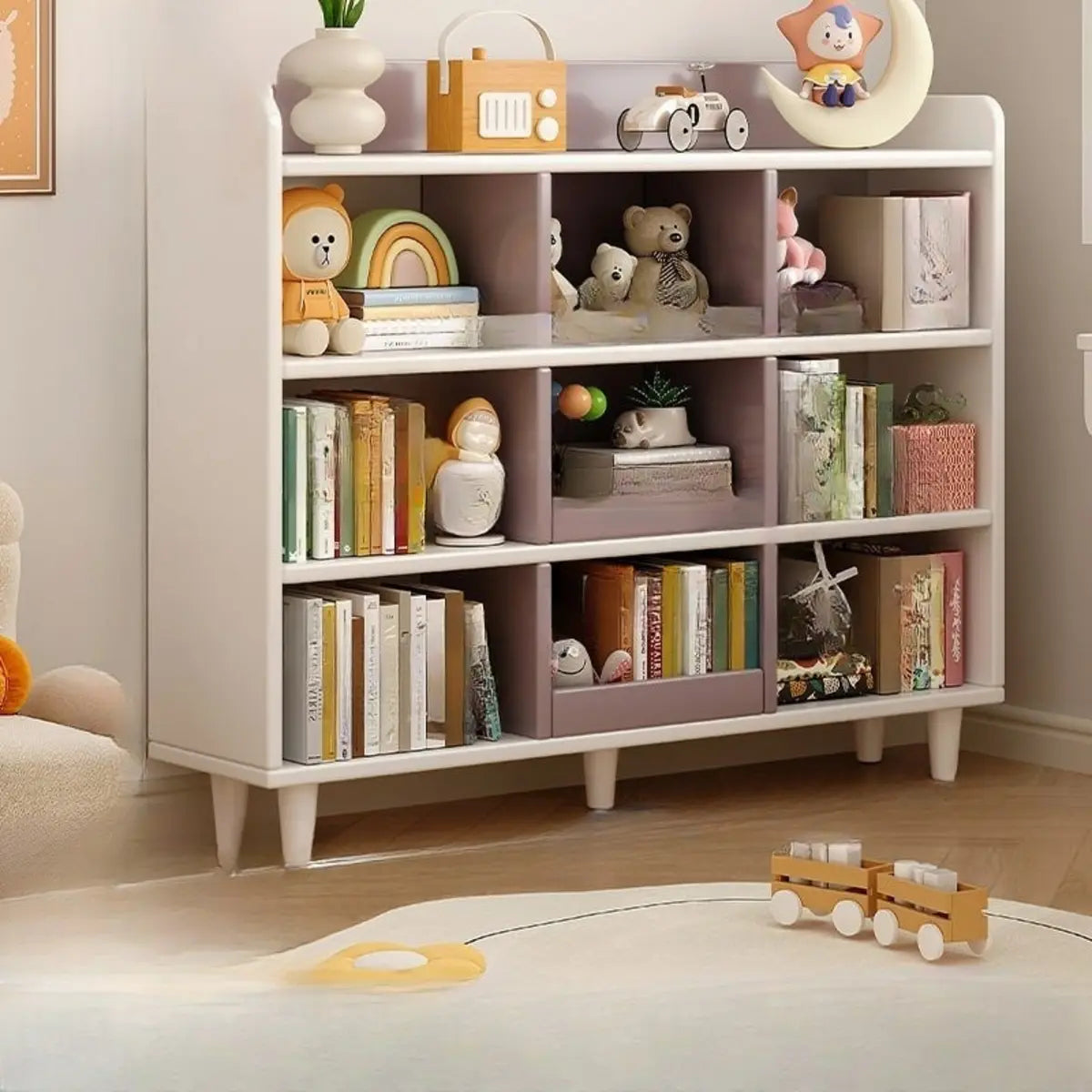 Modern Kids Closed Back Toy Organizer Wide Bookcase Image - 23