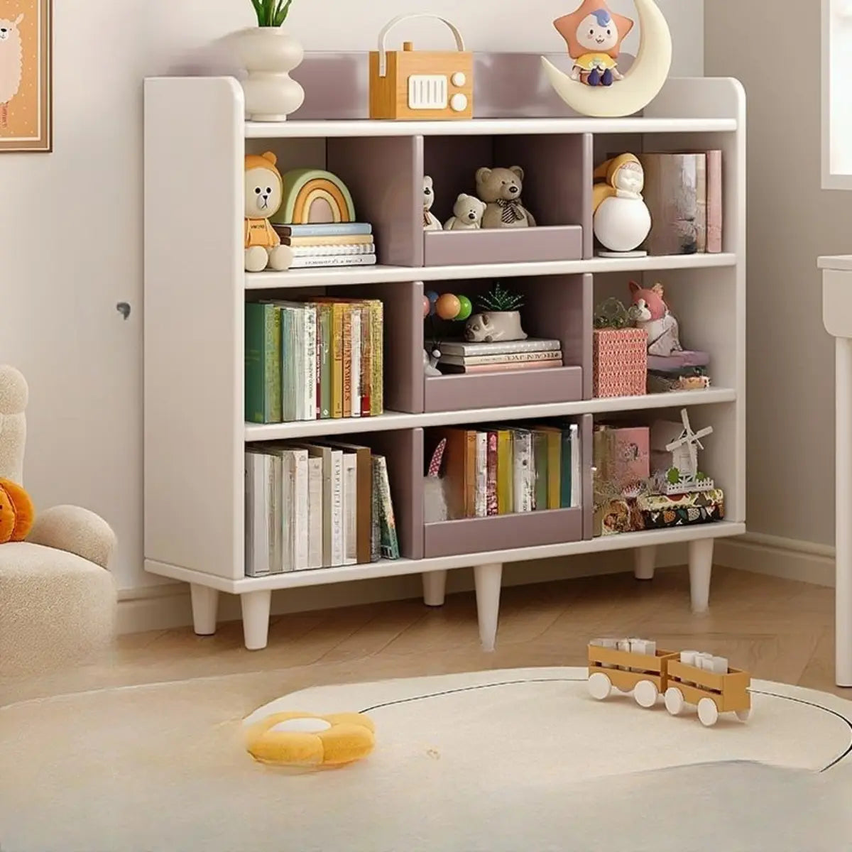 Modern Kids Closed Back Toy Organizer Wide Bookcase Image - 27