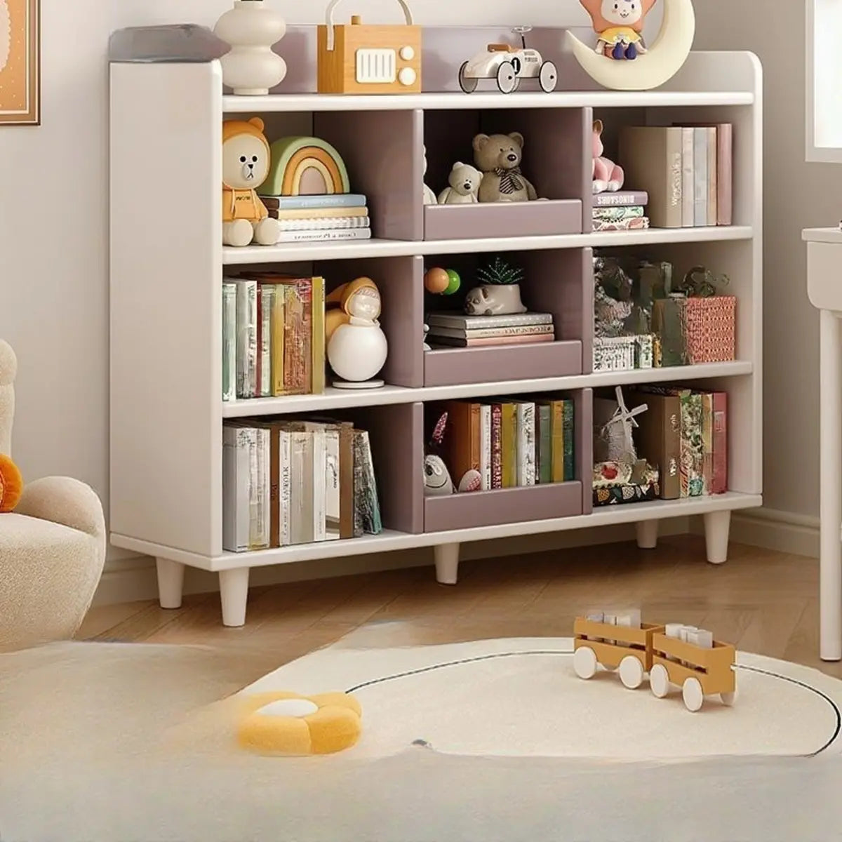 Modern Kids Closed Back Toy Organizer Wide Bookcase Image - 28