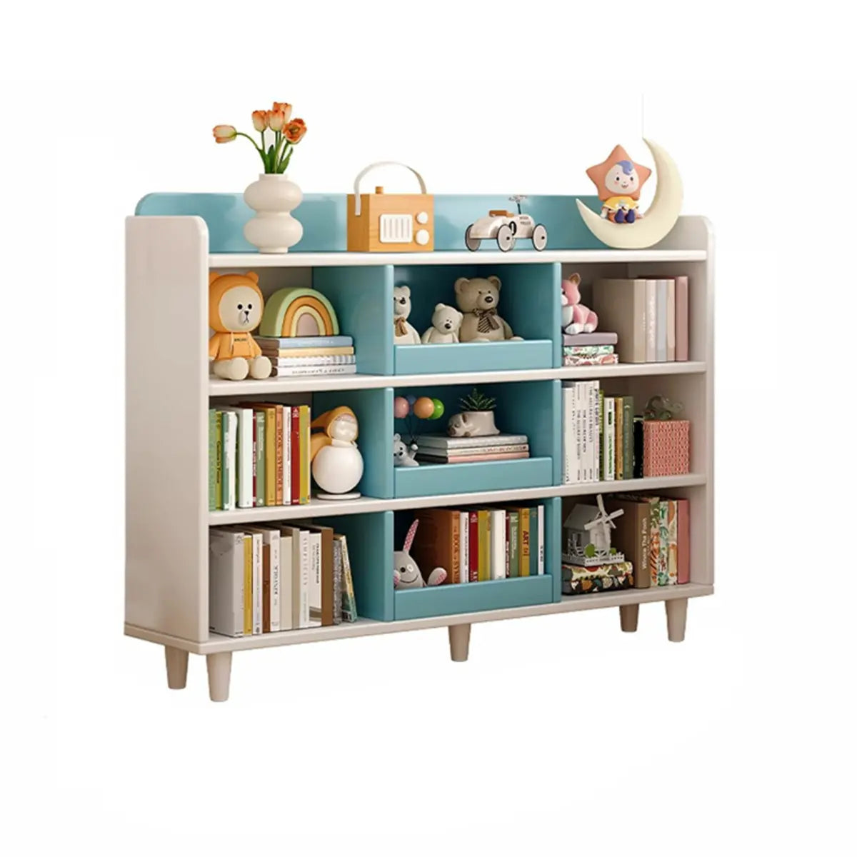 Modern Kids Closed Back Toy Organizer Wide Bookcase Image - 30