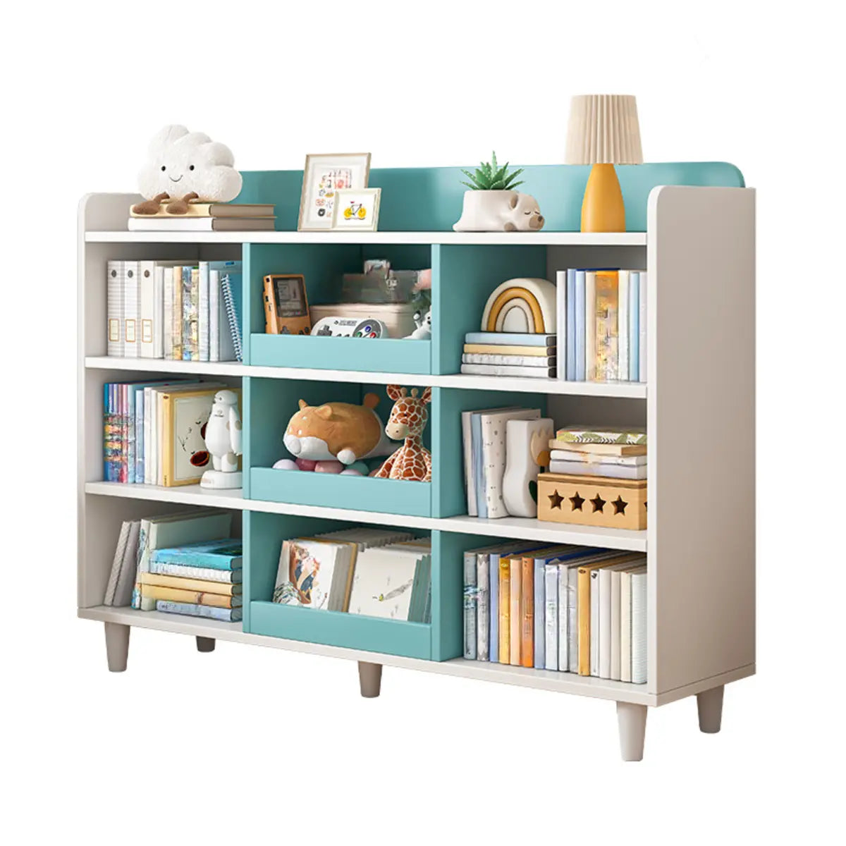 Modern Kids Closed Back Toy Organizer Wide Bookcase Image - 5