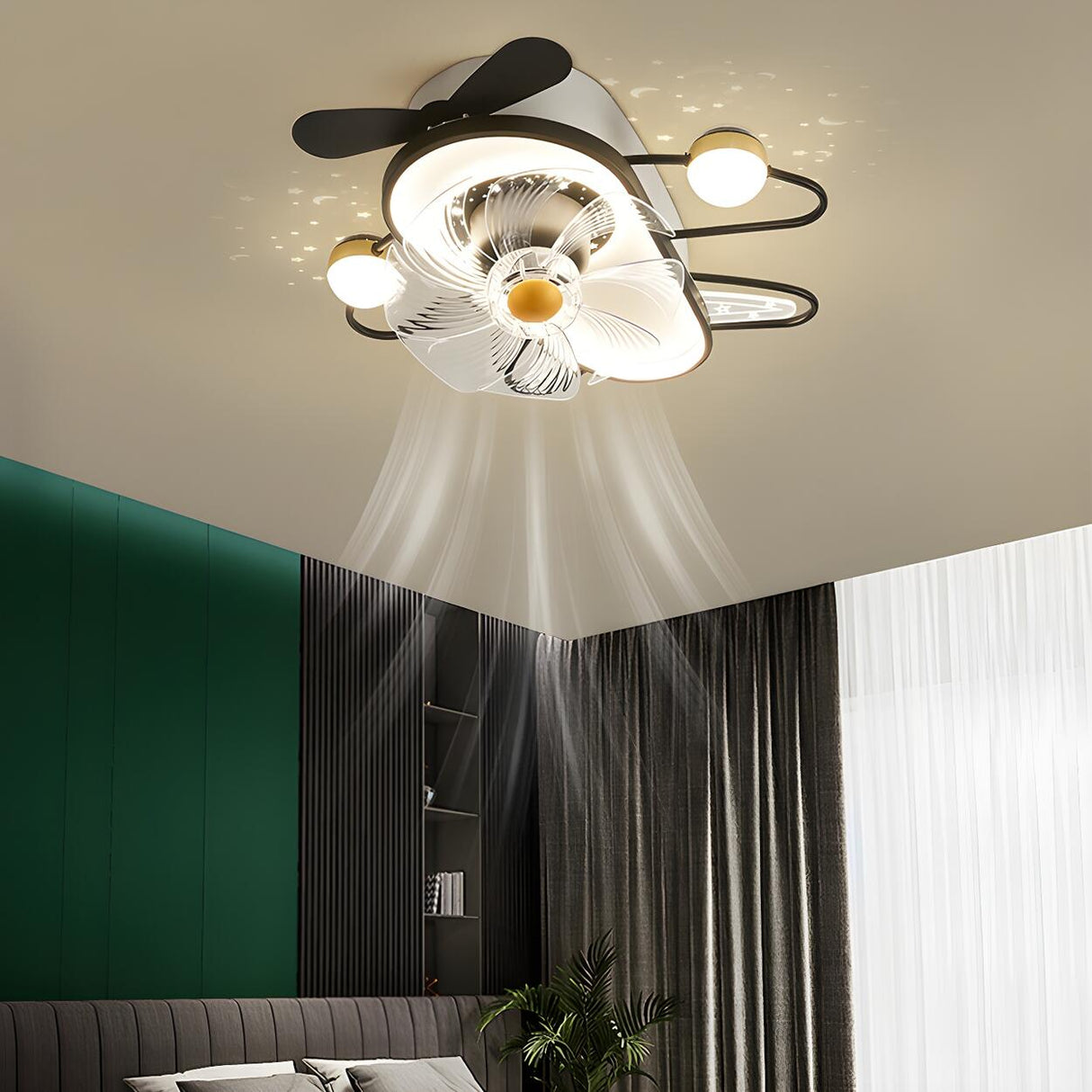 Modern Kids Room Airplane Ceiling Fan with LED Light Image - 1