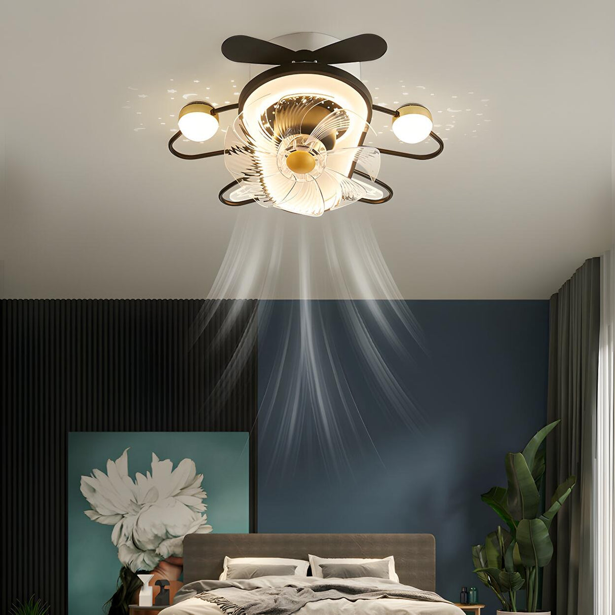 Modern Kids Room Airplane Ceiling Fan with LED Light Image - 2