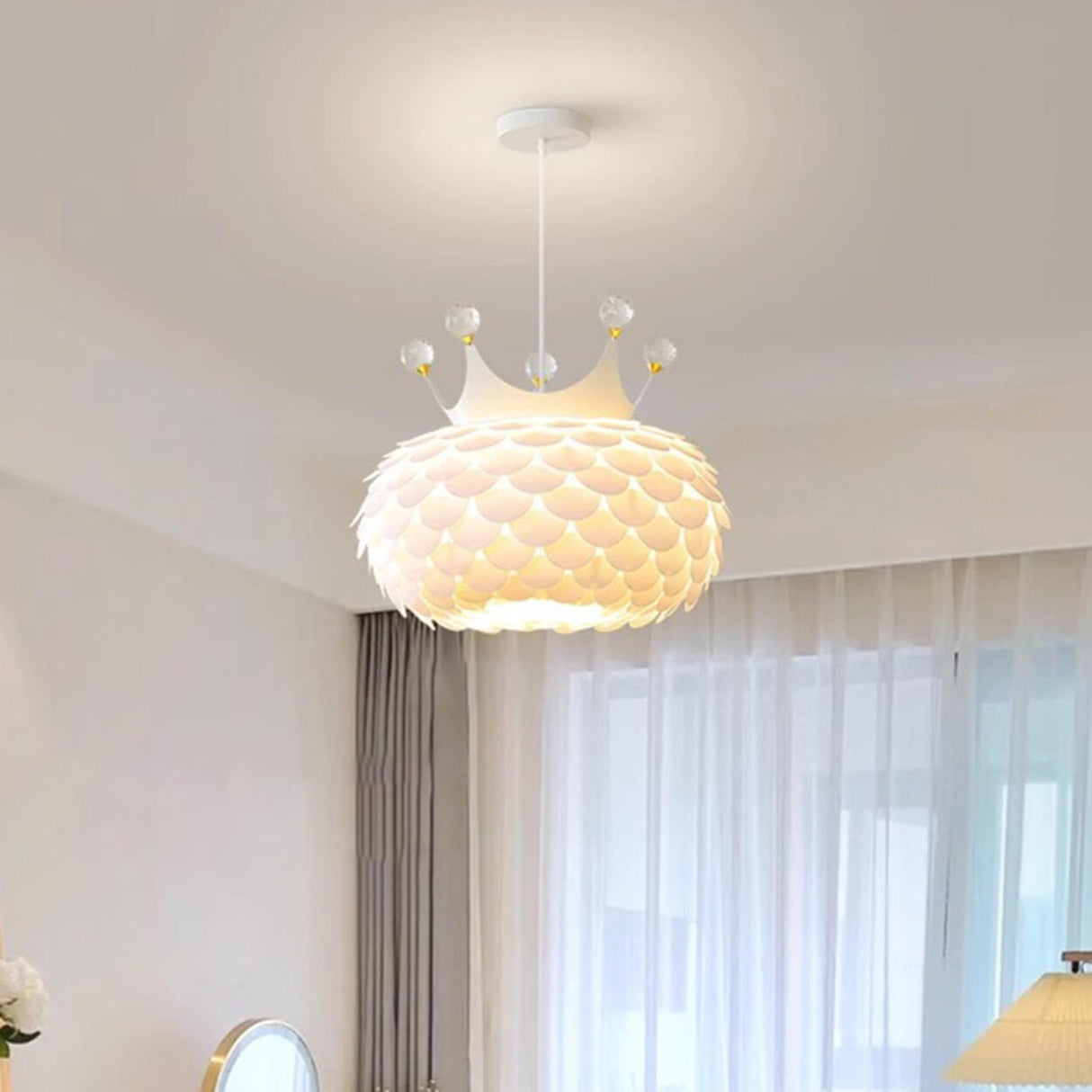 Modern Kids Room Crown Drum Petal Clear Pendant Light Image - 12