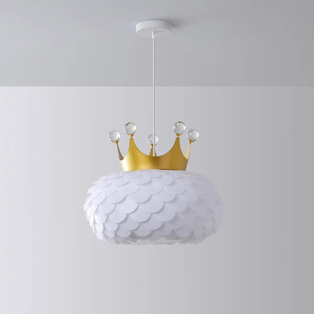 Modern Kids Room Crown Drum Petal Clear Pendant Light Image - 7