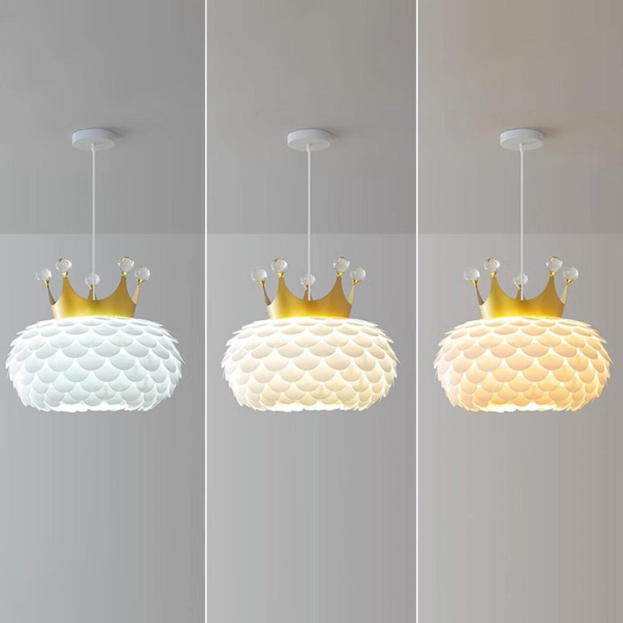 Modern Kids Room Crown Drum Petal Clear Pendant Light Image - 8