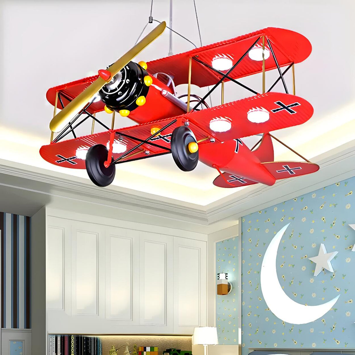 Modern Kids Room Red Airplane Pendant Light Chandelier Image - 1