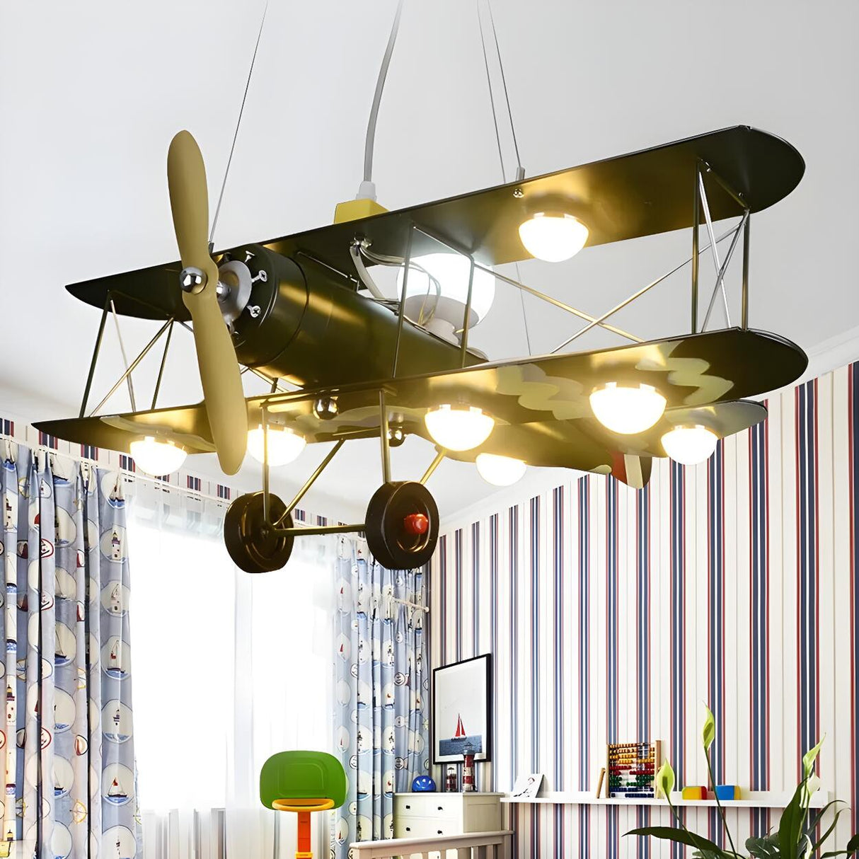 Modern Kids Room Red Airplane Pendant Light Chandelier Image - 6