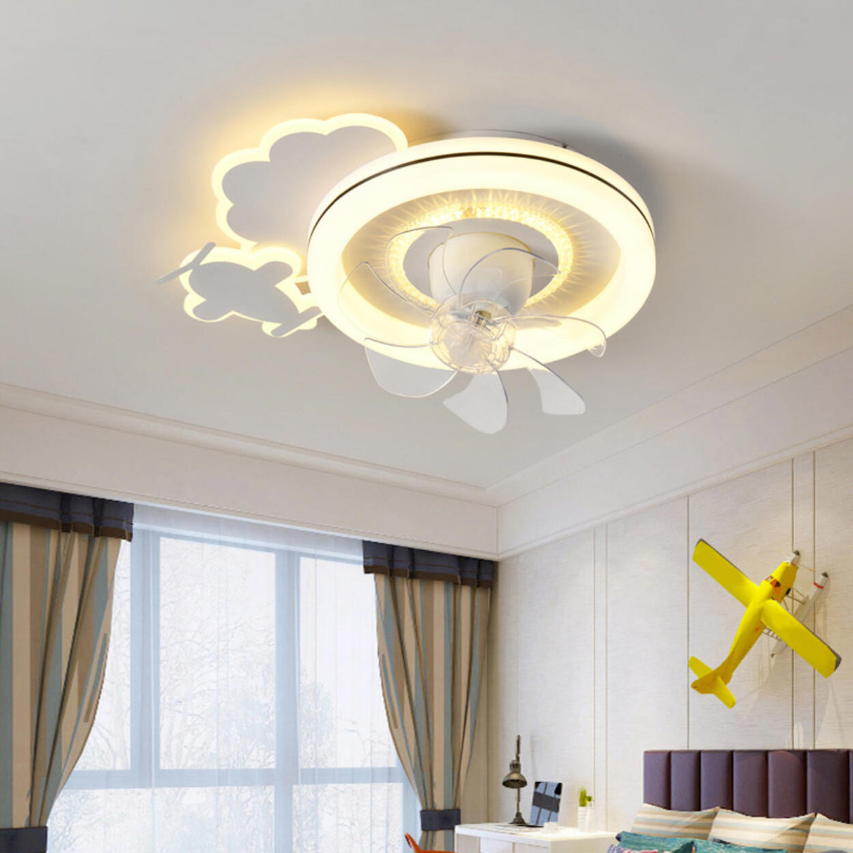 Modern Kids Room Round Ceiling Fan Light with Switch Image - 4