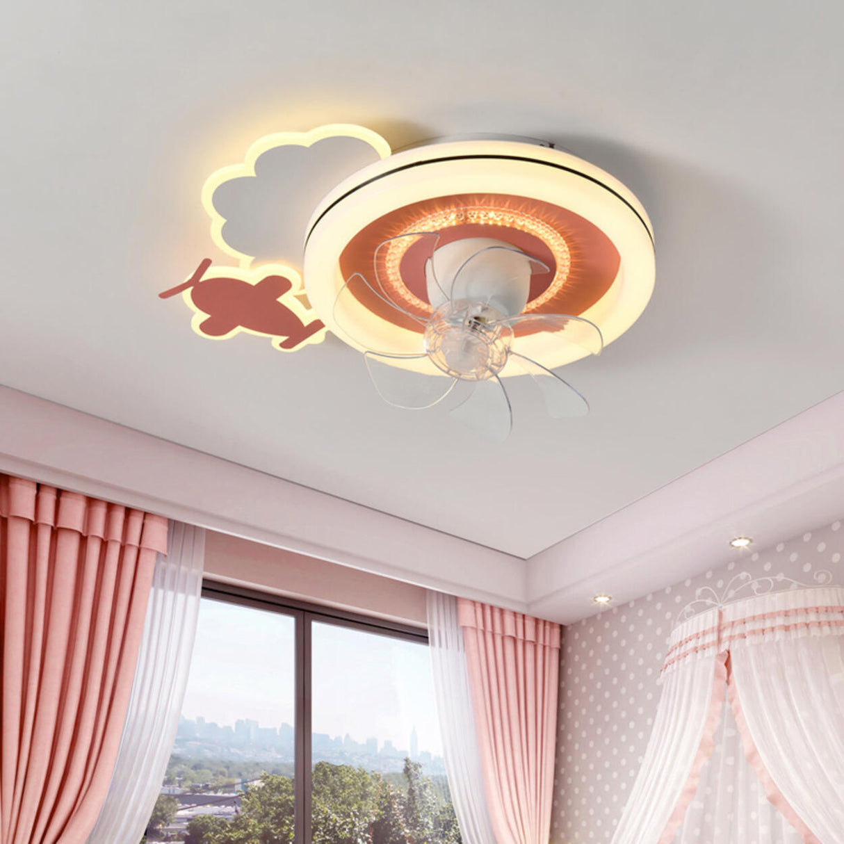 Modern Kids Room Round Ceiling Fan Light with Switch Image - 6