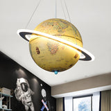 Modern Kids Room Yellow World Globe Saturn Ring Chandelier Image - 1