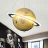 Modern Kids Room Yellow World Globe Saturn Ring Chandelier Image - 1