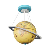 Modern Kids Room Yellow World Globe Saturn Ring Chandelier Image - 3