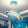 Modern Kids Room Yellow World Globe Saturn Ring Chandelier Image - 4