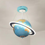 Modern Kids Room Yellow World Globe Saturn Ring Chandelier Image - 6