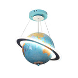 Modern Kids Room Yellow World Globe Saturn Ring Chandelier Image - 7