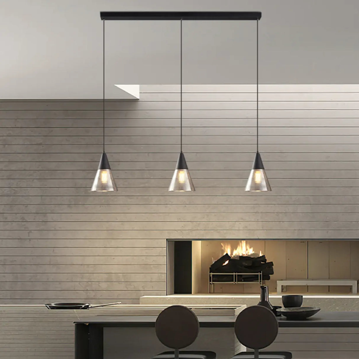 Modern Kitchen Black Cone Clear Glass Pendant Light Image - 1