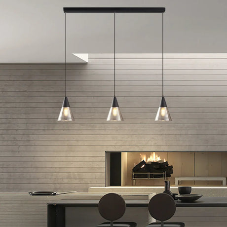 Modern Kitchen Black Cone Clear Glass Pendant Light Image - 1