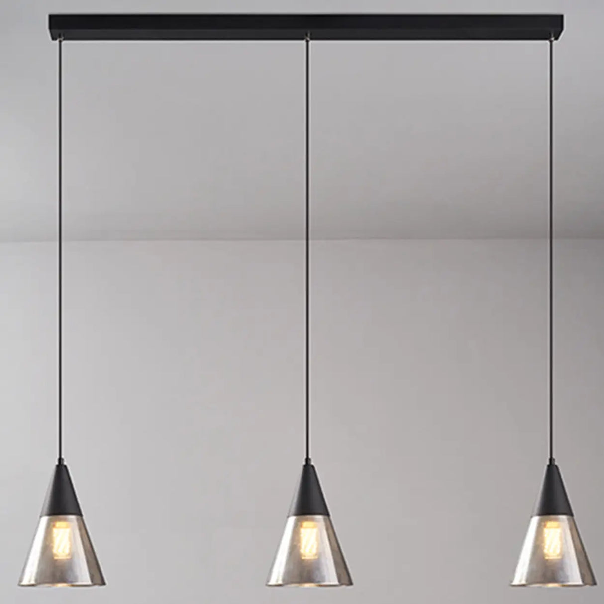 Modern Kitchen Black Cone Clear Glass Pendant Light Image - 3