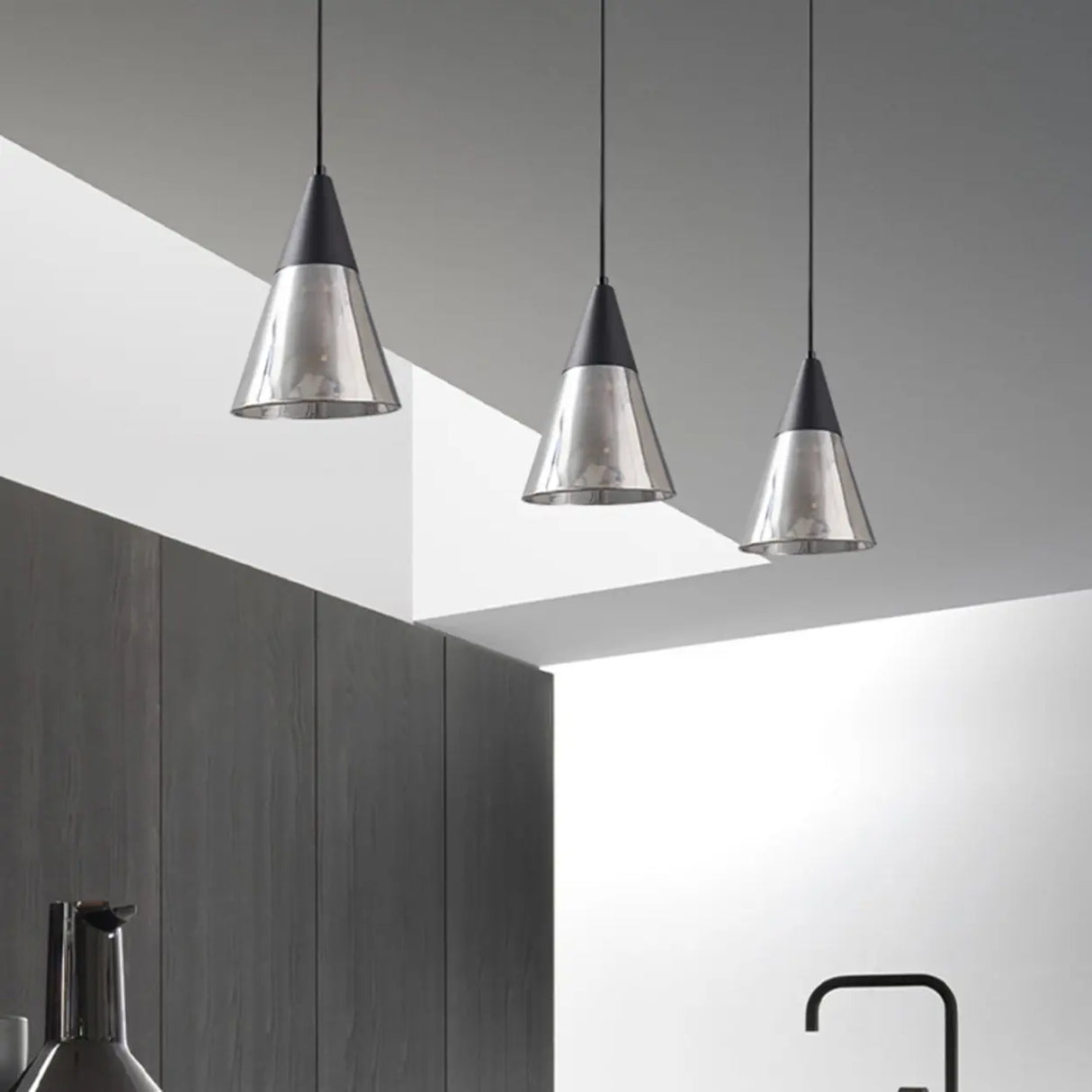 Modern Kitchen Black Cone Clear Glass Pendant Light Image - 4