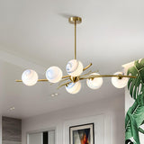 Modern Kitchen Spherical Marble Glass Globe Gold Chandelier Image - 1