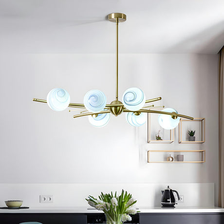 Modern Kitchen Spherical Marble Glass Globe Gold Chandelier Image - 2