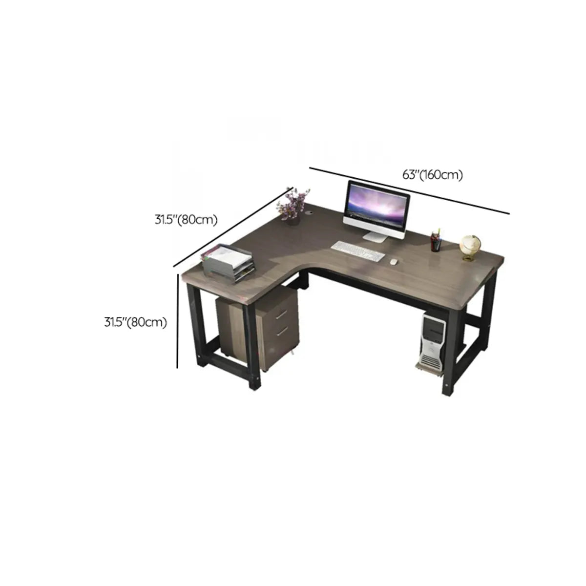 Modern L-Shape Gray Wood H-Shape Base Computer Desk Image - 15