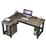 Modern L-Shape Gray Wood H-Shape Base Computer Desk Image - 2