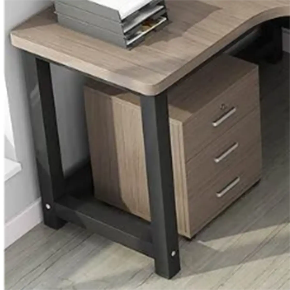 Modern L-Shape Gray Wood H-Shape Base Computer Desk Image - 6