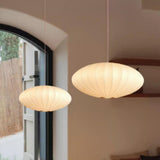 Modern Lantern Oval UFO White Silk Pendant Light Image - 1