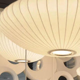 Modern Lantern Oval UFO White Silk Pendant Light Image - 13