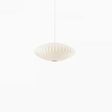 Modern Lantern Oval UFO White Silk Pendant Light Image - 2