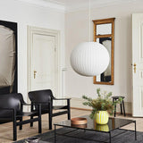 Modern Lantern Oval UFO White Silk Pendant Light Image - 4