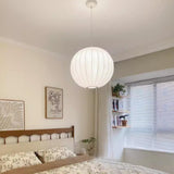 Modern Lantern Oval UFO White Silk Pendant Light Image - 8