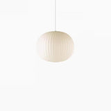 Modern Lantern Oval UFO White Silk Pendant Light Image - 9