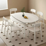 Modern Large Extendable Round Stone Dining Table White Image - 2