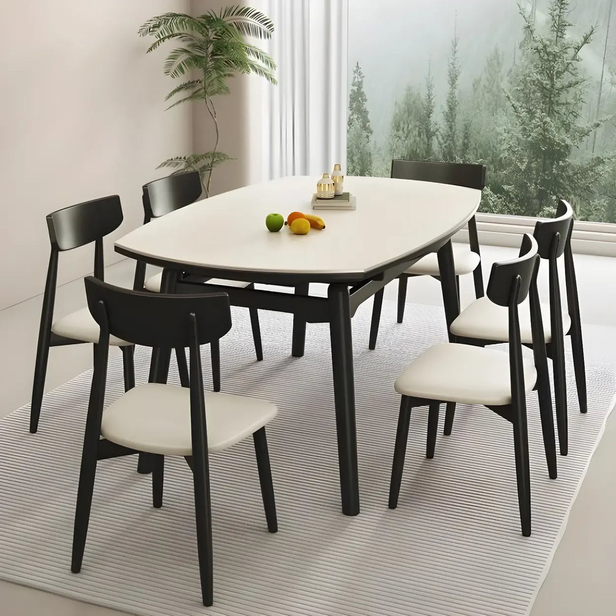 Modern Large Extendable Round Stone Dining Table White Image - 3