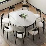 Modern Large Extendable Round Stone Dining Table White Image - 4