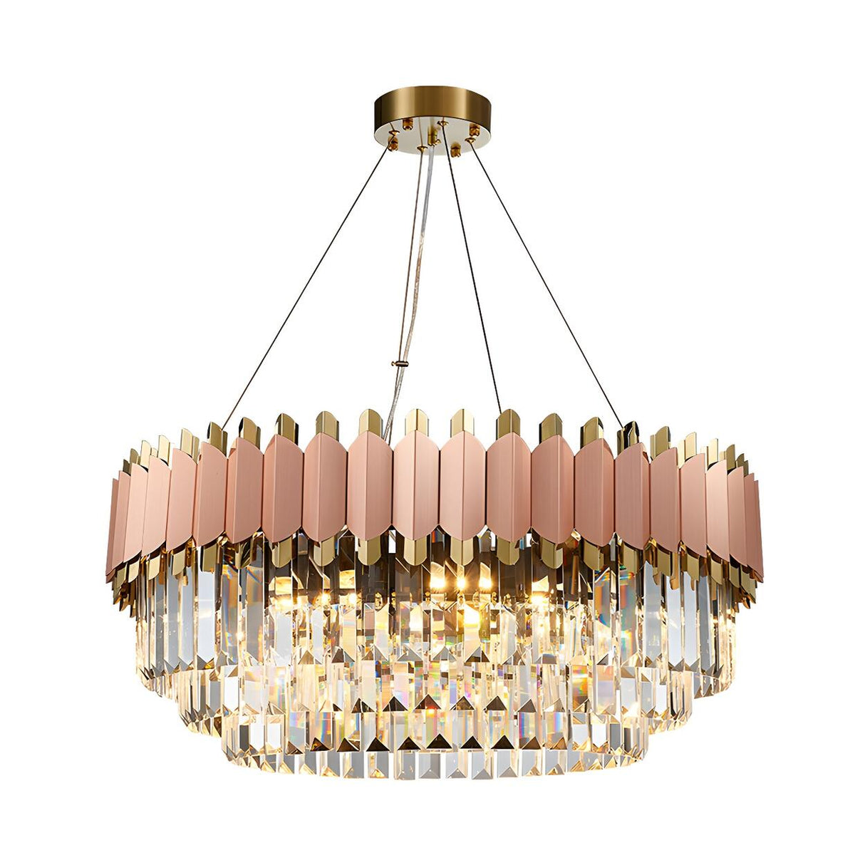 Modern Layered Crystal Prisms Rose Gold Pendant Chandelier Image - 10