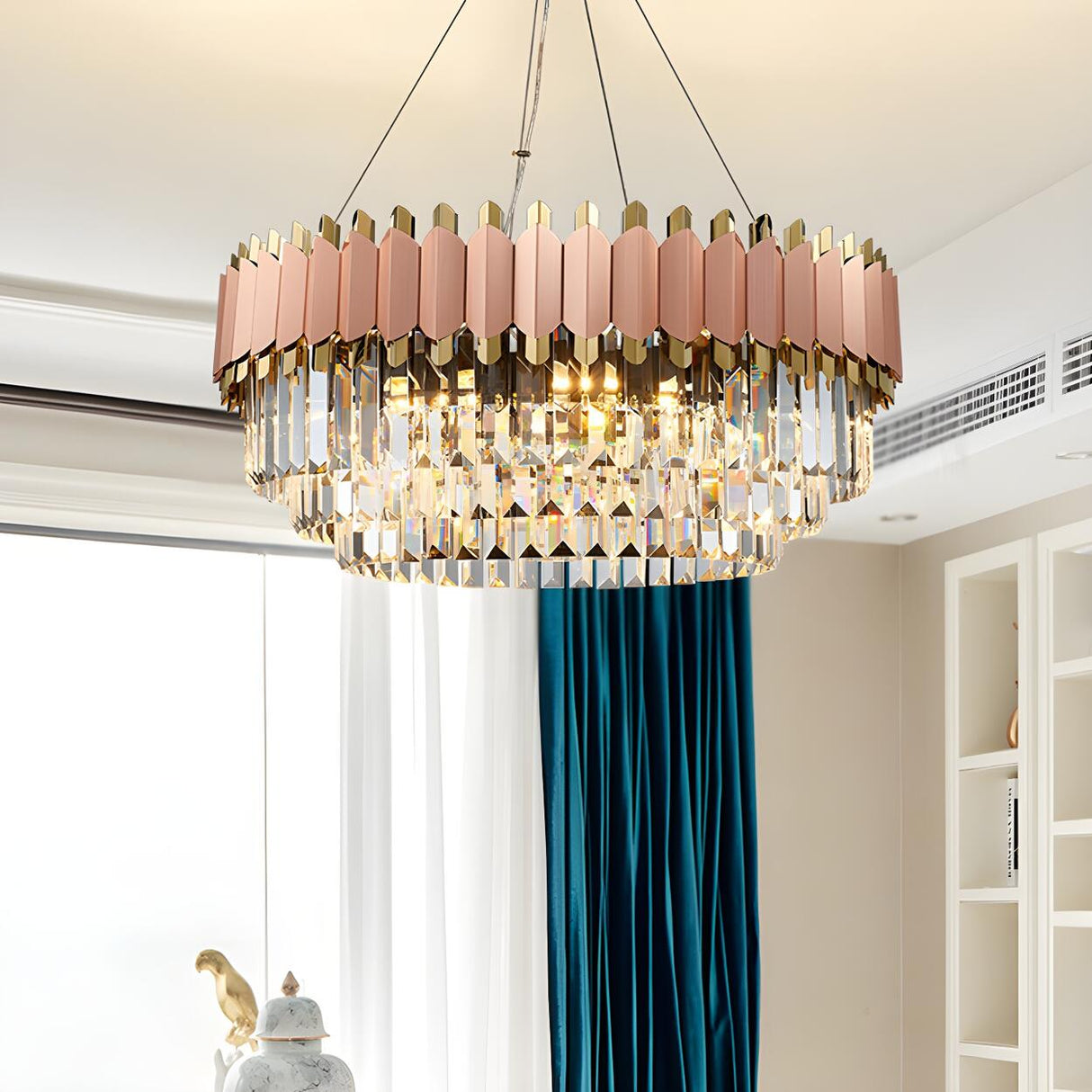 Modern Layered Crystal Prisms Rose Gold Pendant Chandelier Image - 3