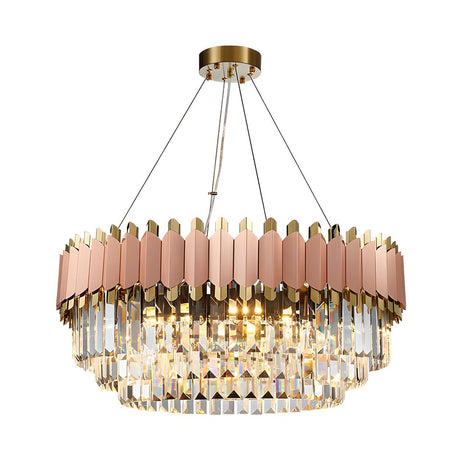 Modern Layered Crystal Prisms Rose Gold Pendant Chandelier Image - 5