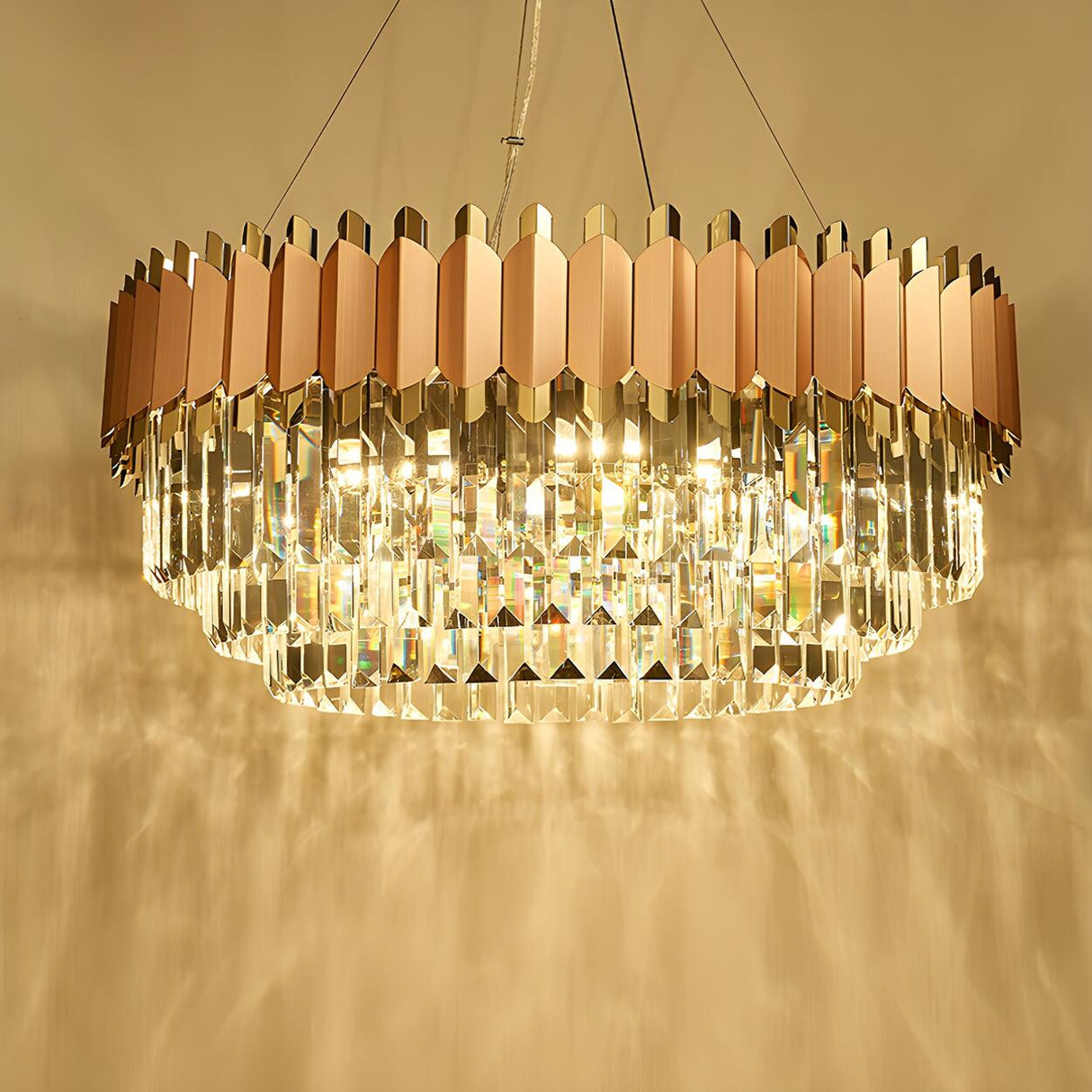 Modern Layered Crystal Prisms Rose Gold Pendant Chandelier Image - 8