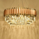 Modern Layered Crystal Prisms Rose Gold Pendant Chandelier Image - 8