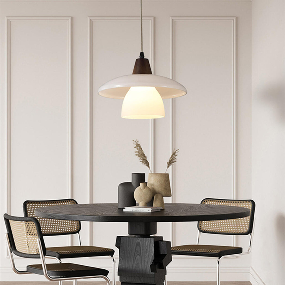 Modern Layered Frosted Glass Dome Pendant Light Image - 2