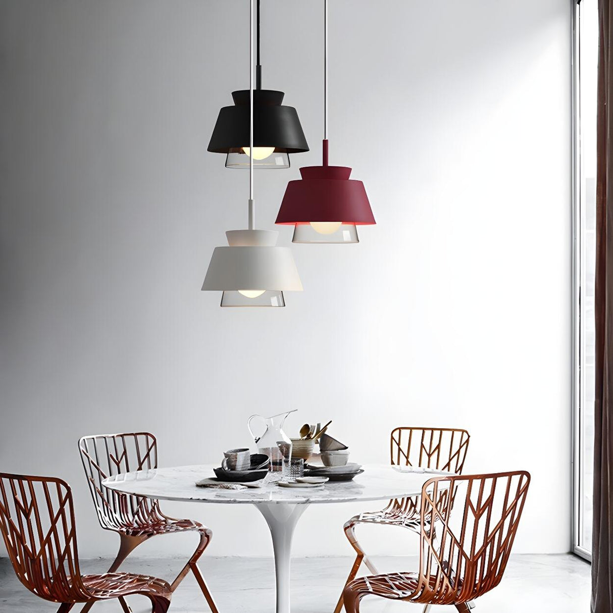 Modern Layered Multi-Color Metal Geometric Pendant Light Set Image - 6