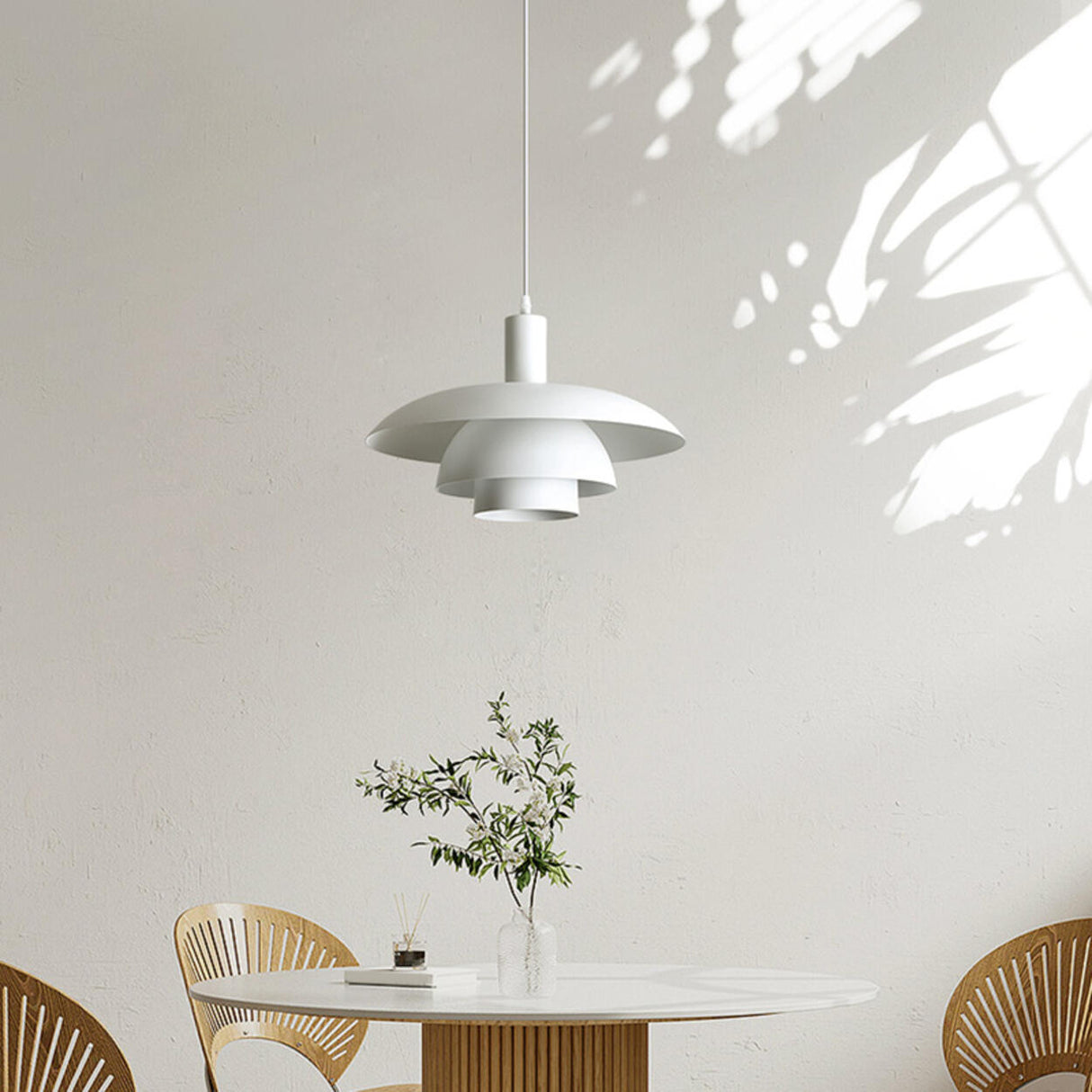 Modern Layered White Metal Dining Room Pendant Light Image - 3