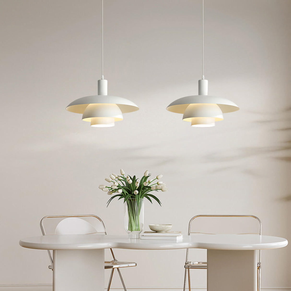 Modern Layered White Metal Dining Room Pendant Light Image - 4