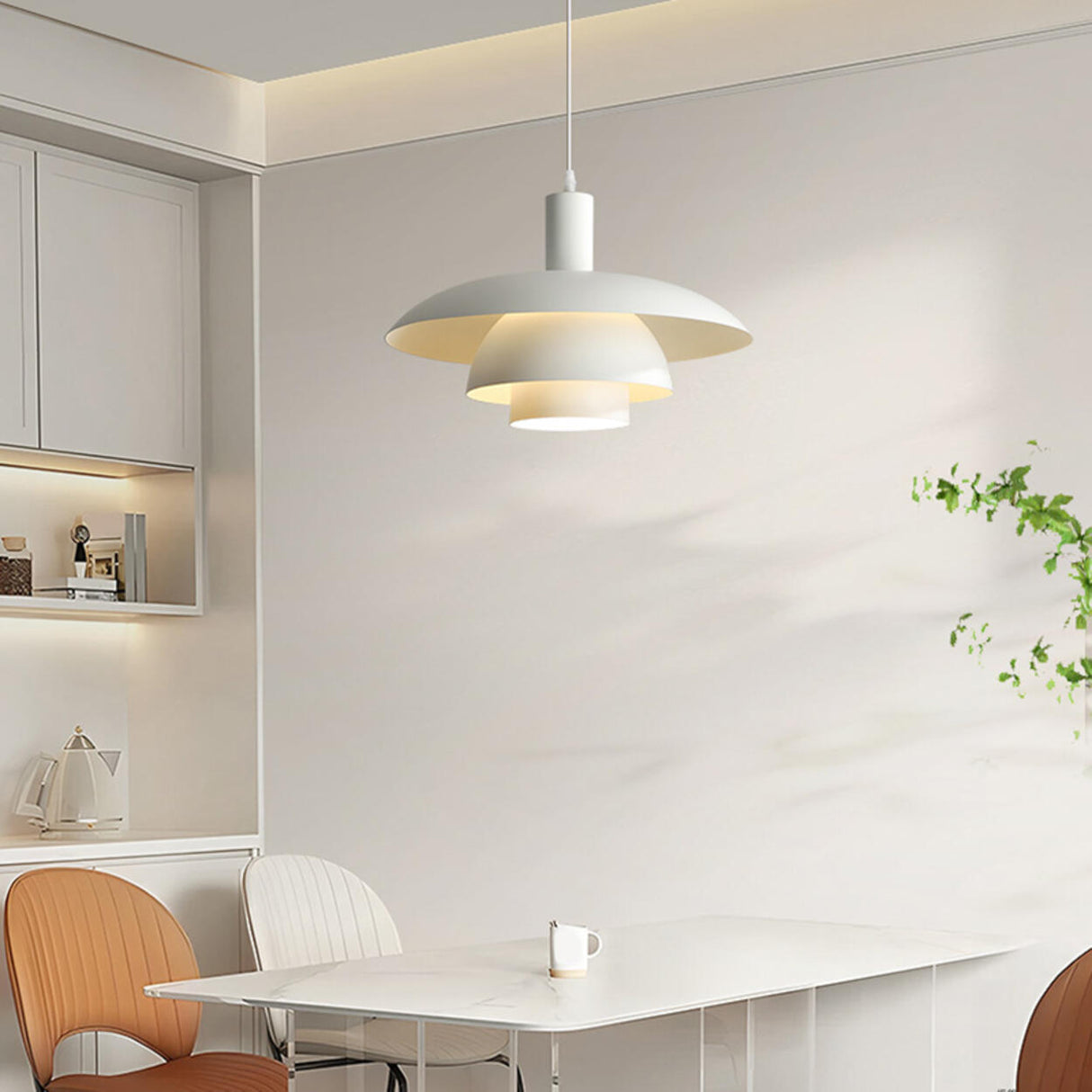 Modern Layered White Metal Dining Room Pendant Light Image - 5