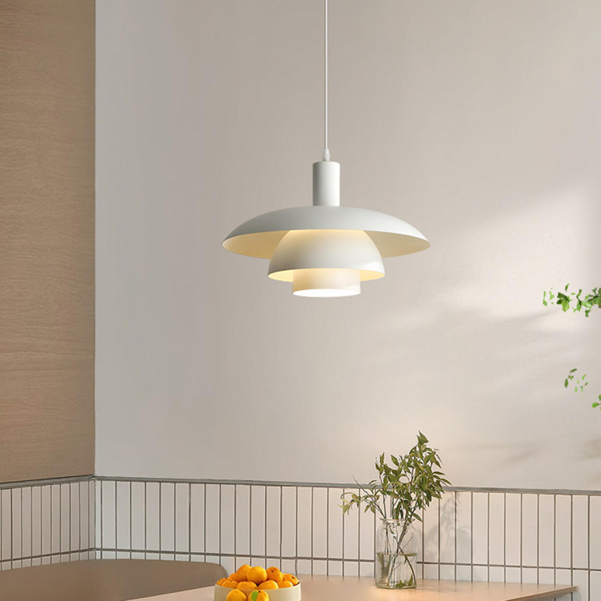 Modern Layered White Metal Dining Room Pendant Light Image - 9