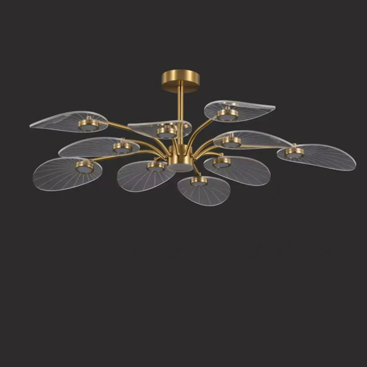 Modern Leaf Design Gold Ceiling Light Bedroom Chandelier Image - 11